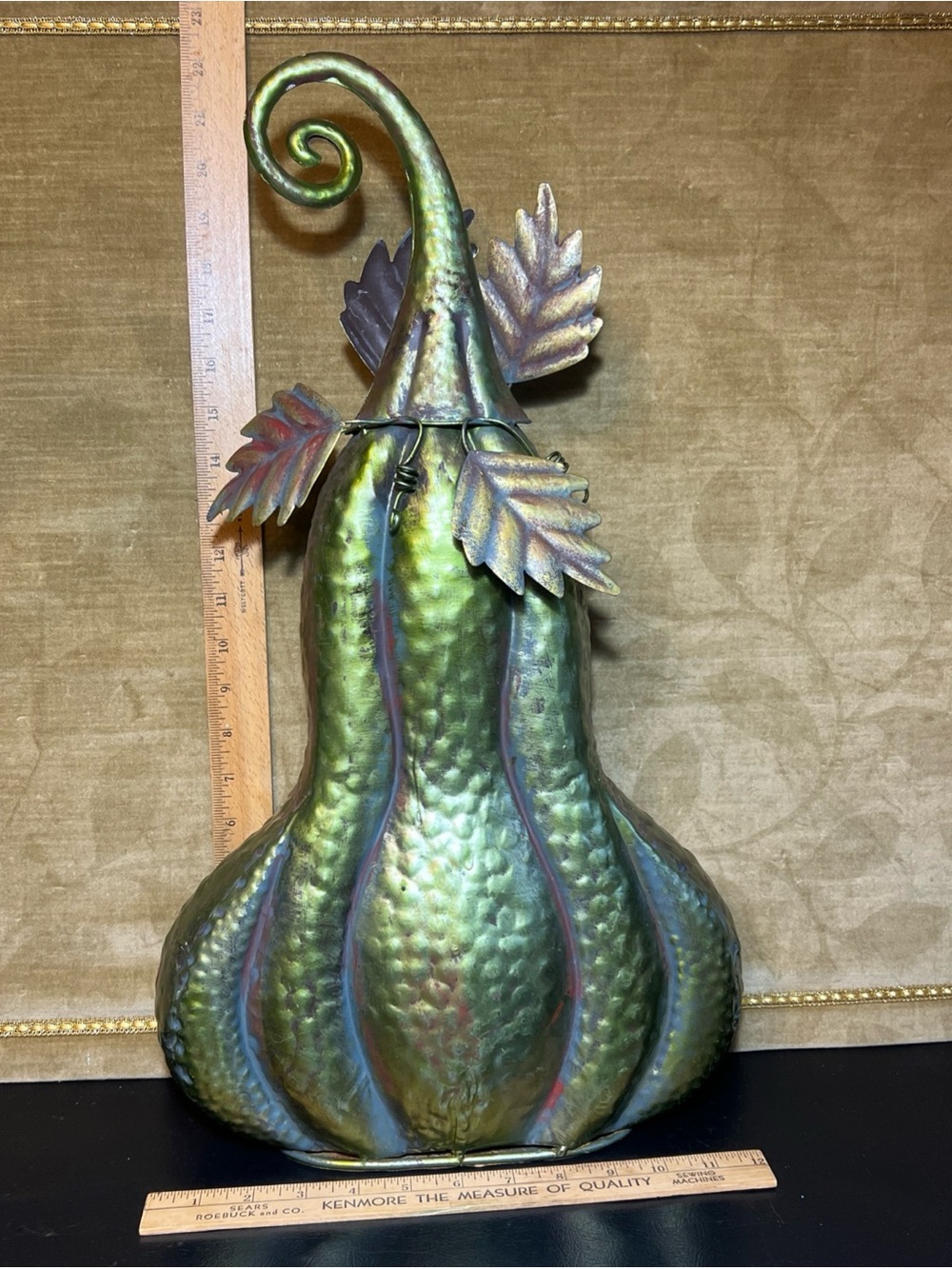 Metal Pumpkin Squash Seasonal Home Decor Autumn Fall Thanksgiving Green 21” - Picture 3 of 5